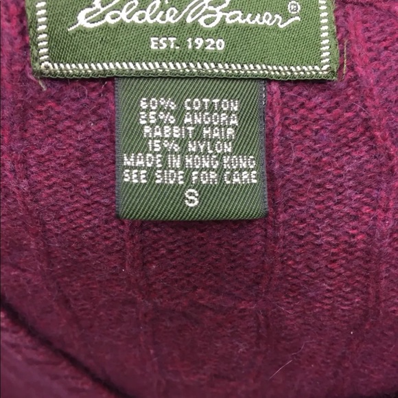 Eddie Bauer Cable Knit Violet Small Cotton Angora L/S  V-Neck Women Sweater - Picture 11 of 11